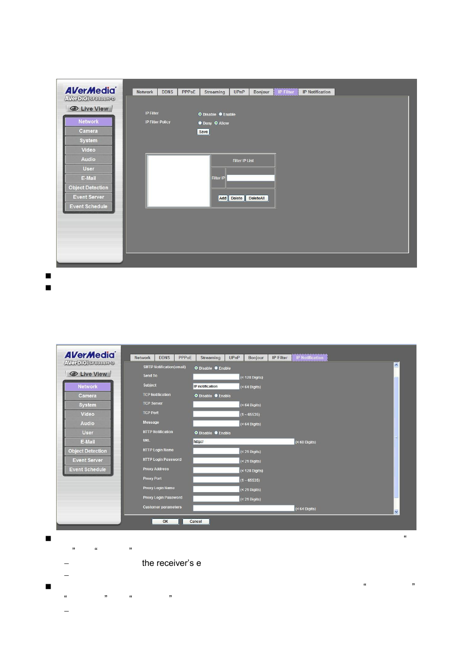 Ip filter ip notification, Ip filter, Ip notification | AVer SF1311H-D User Manual | Page 31 / 76