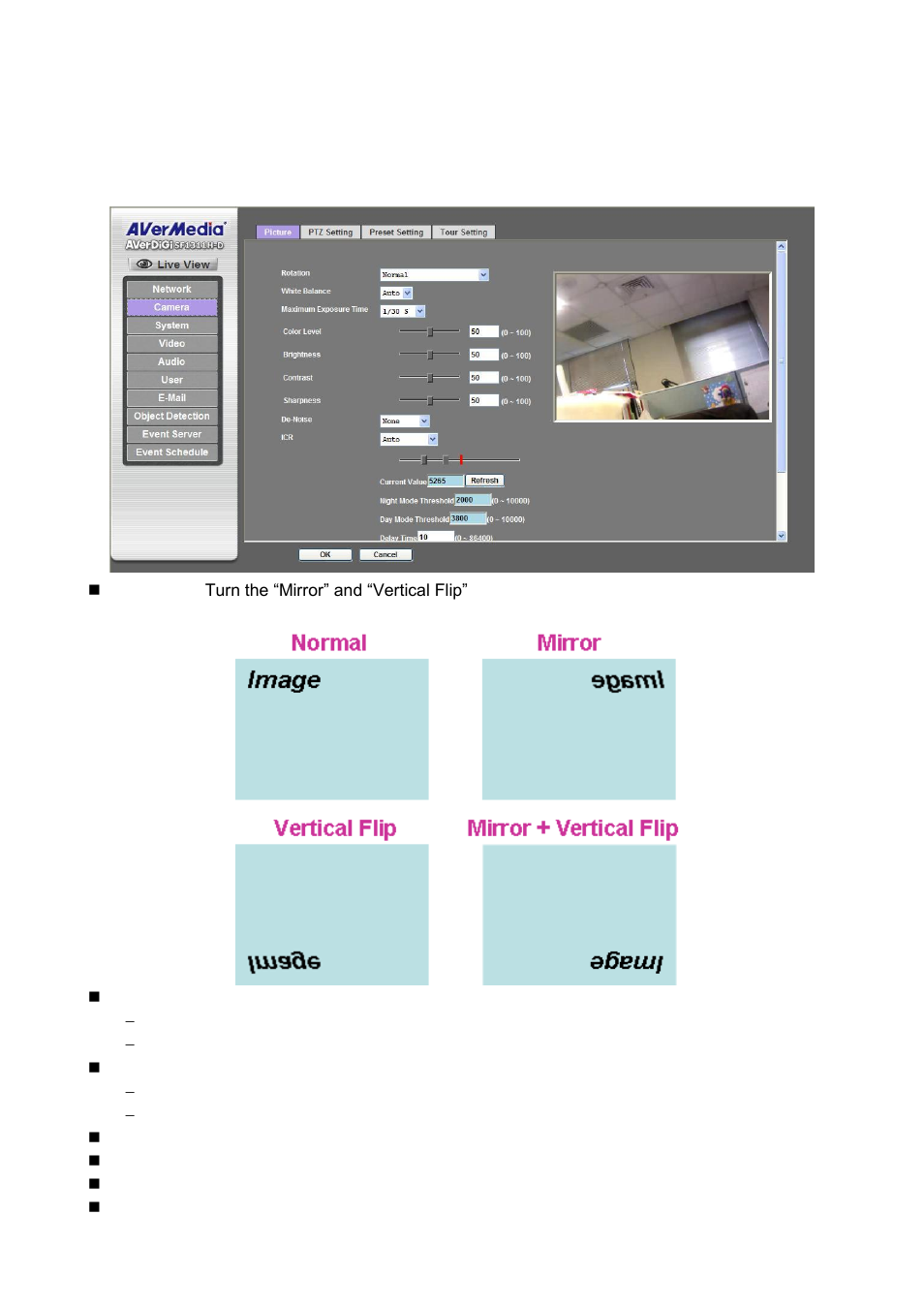 Camera: adjust camera parameters, Picture | AVer SF1311H-D User Manual | Page 33 / 76