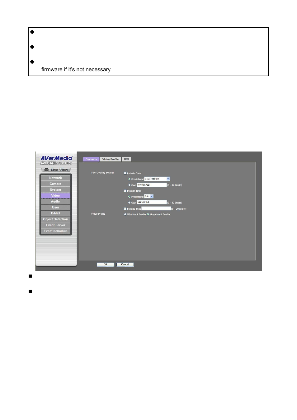 Video: configure profile, Common | AVer SF1311H-D User Manual | Page 39 / 76