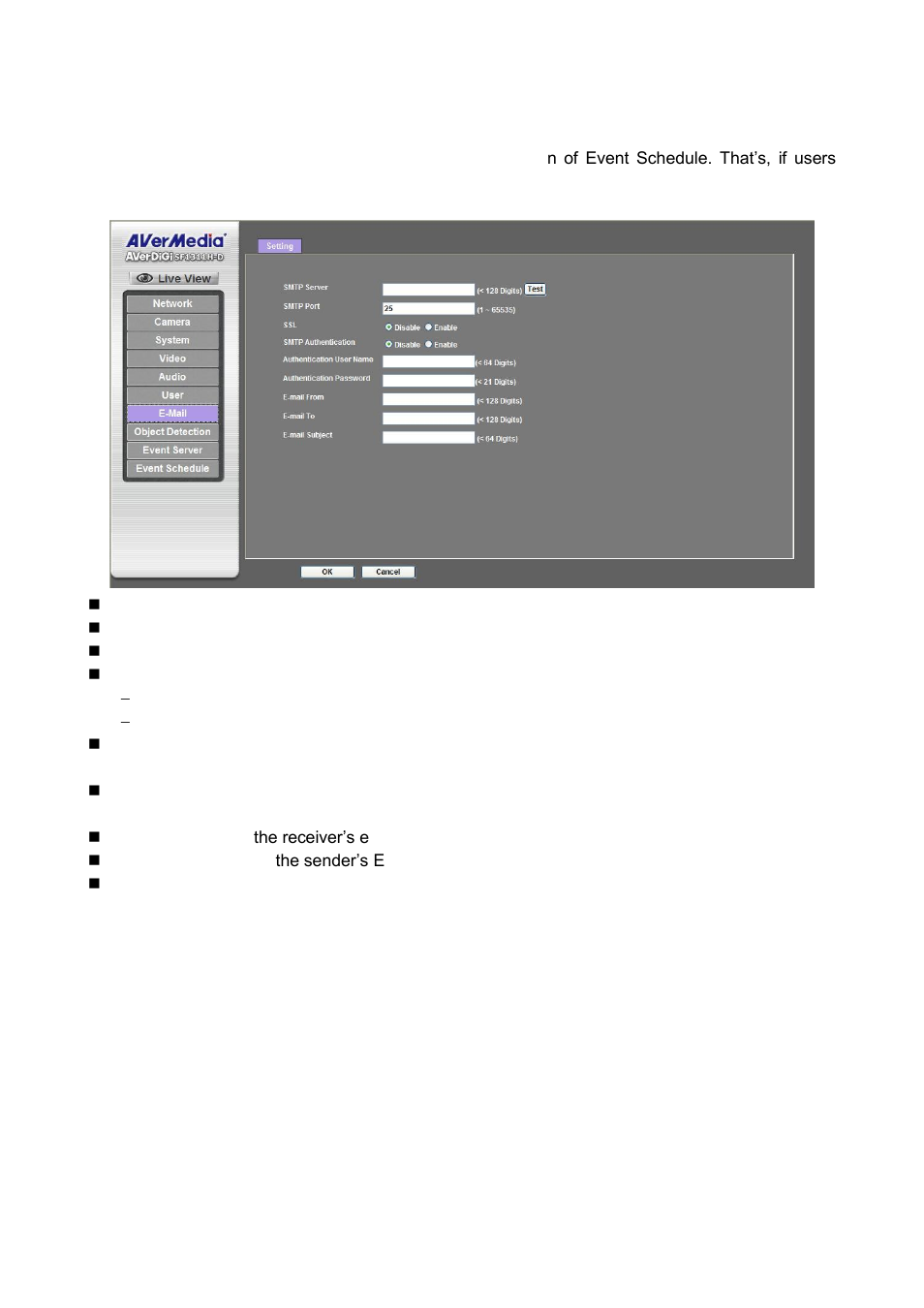 E-mail: setup e-mail configuration | AVer SF1311H-D User Manual | Page 44 / 76