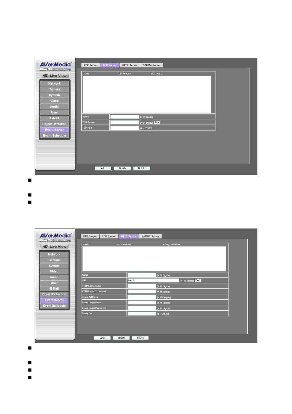 Tcp server http server, Tcp server | AVer SF1311H-D User Manual | Page 48 / 76