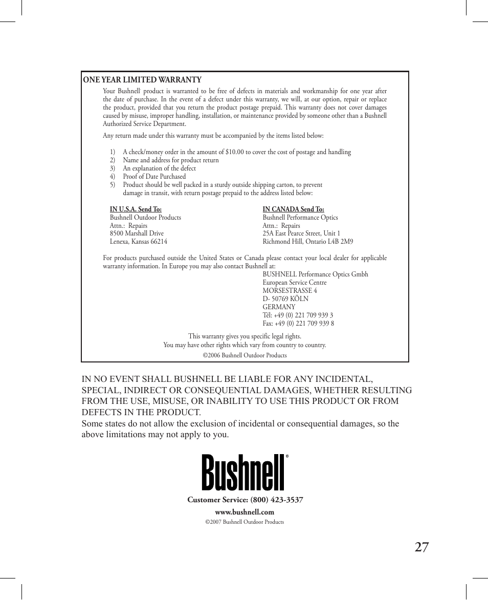Bushnell 362000 User Manual | Page 27 / 28
