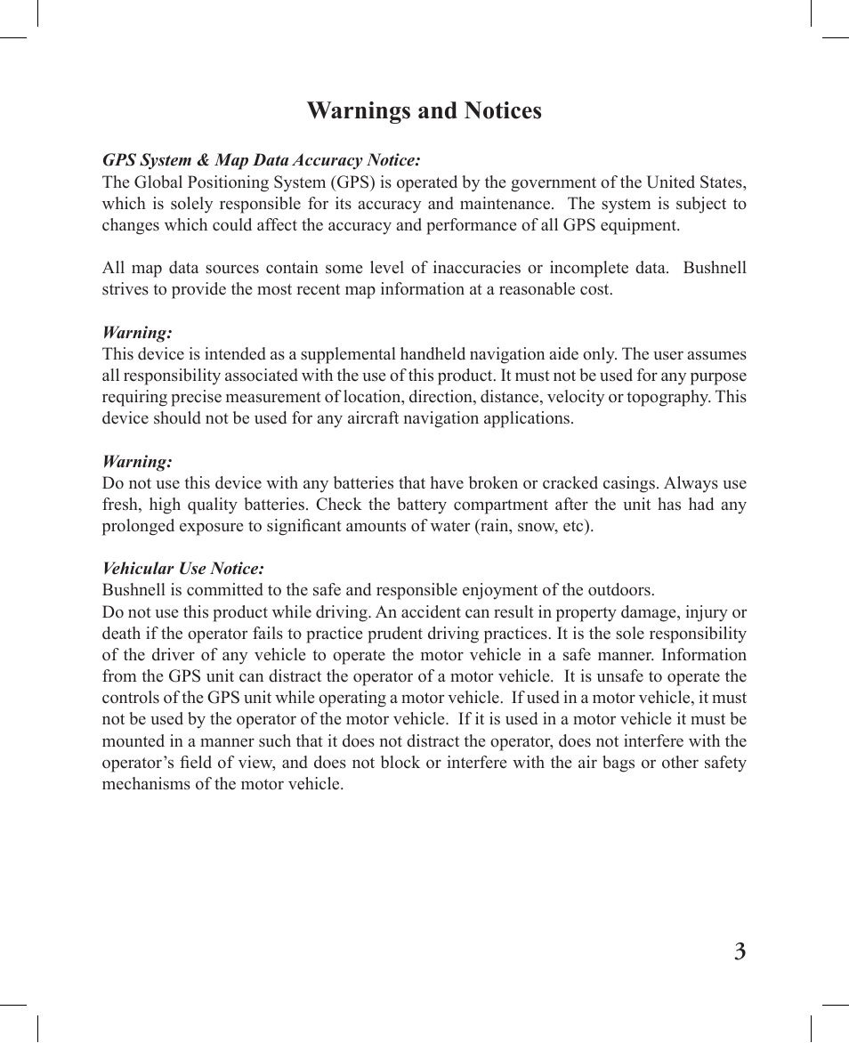 Warnings and notices | Bushnell 362000 User Manual | Page 3 / 28