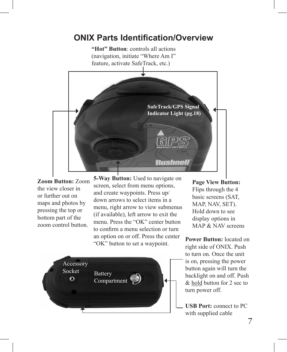 Onix parts identification/overview | Bushnell 362000 User Manual | Page 7 / 28