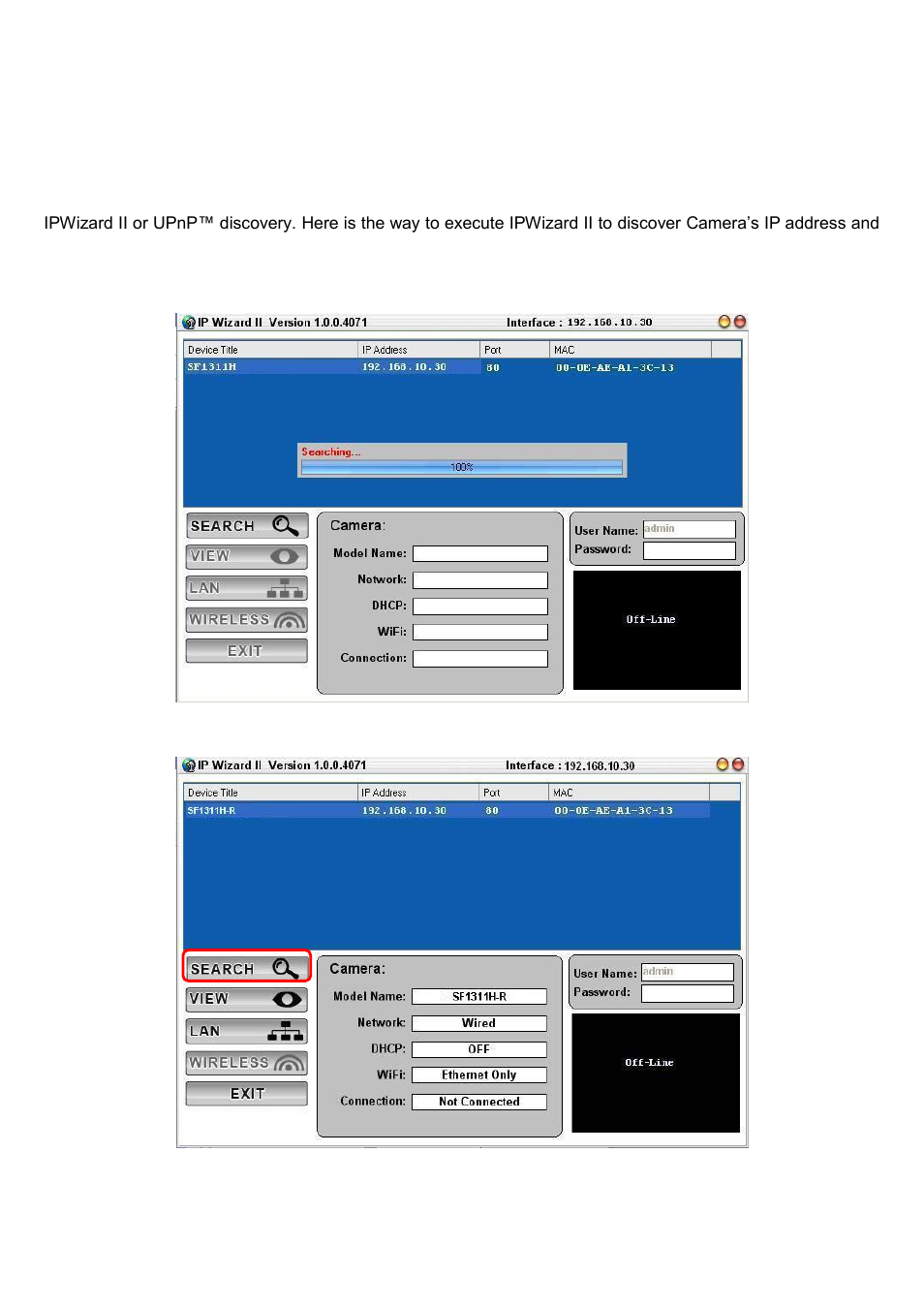 Preparation, Search and set up by ip wizard ii, Search | AVer SF1311H-R User Manual | Page 10 / 77