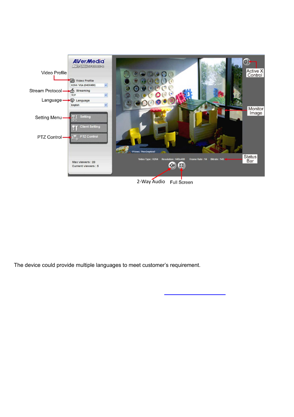 Operating the ip camera, Video profile streaming protocol language setting, Video profile | Streaming protocol, Language, Setting | AVer SF1311H-R User Manual | Page 18 / 77