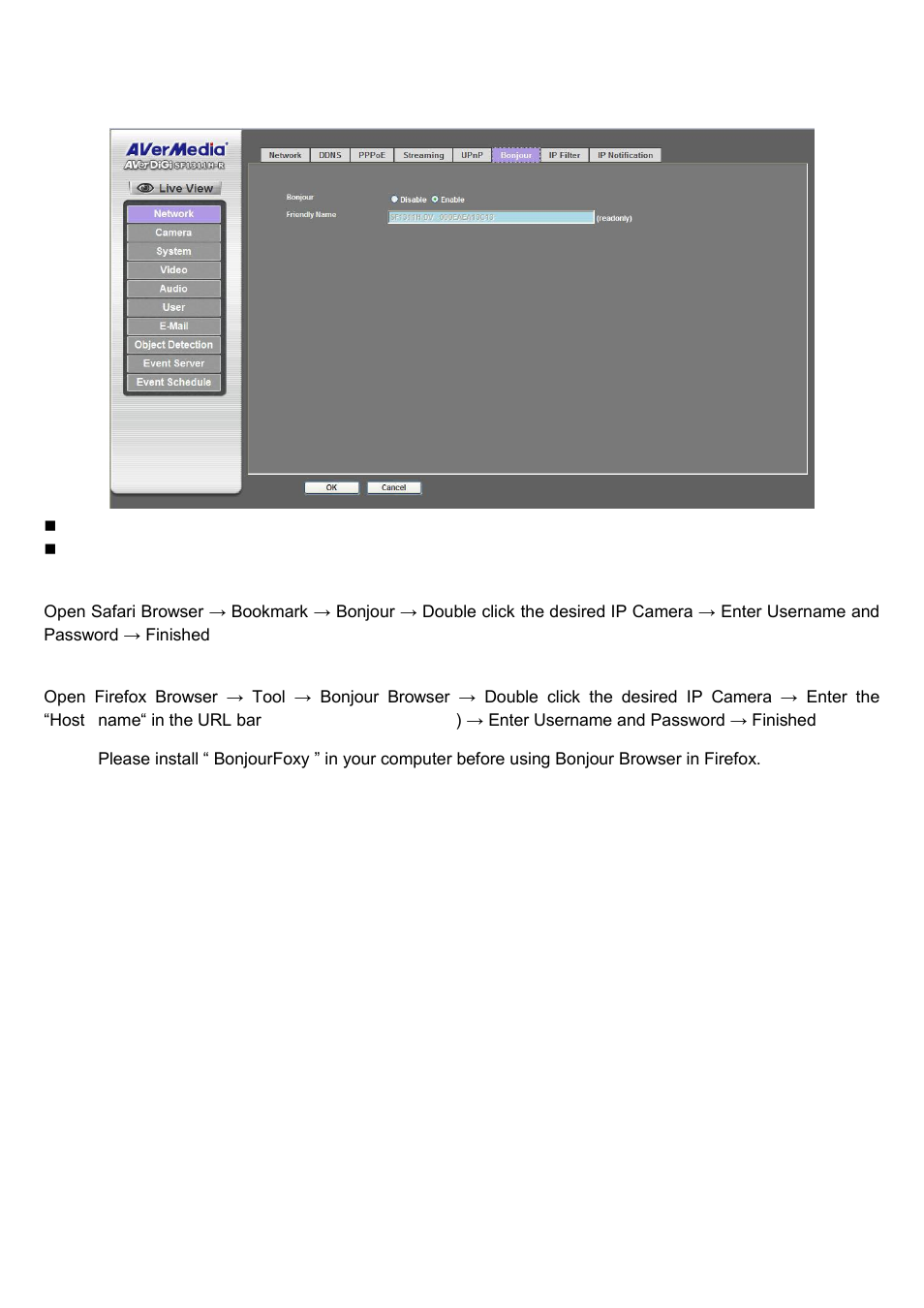 Bonjour setting | AVer SF1311H-R User Manual | Page 30 / 77