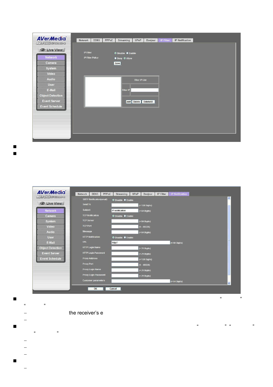 Ip filter, Ip notification | AVer SF1311H-R User Manual | Page 31 / 77