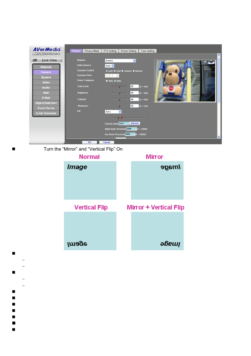 Camera: adjust camera parameters, Picture | AVer SF1311H-R User Manual | Page 33 / 77