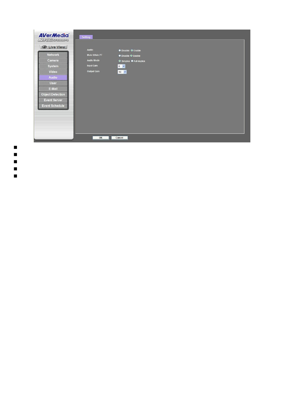 Audio: audio parameters | AVer SF1311H-R User Manual | Page 43 / 77