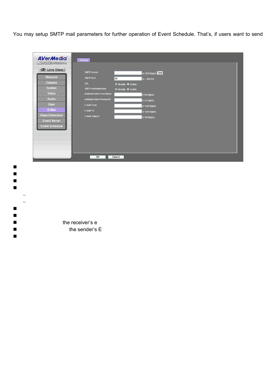 E-mail: setup e-mail configuration | AVer SF1311H-R User Manual | Page 45 / 77