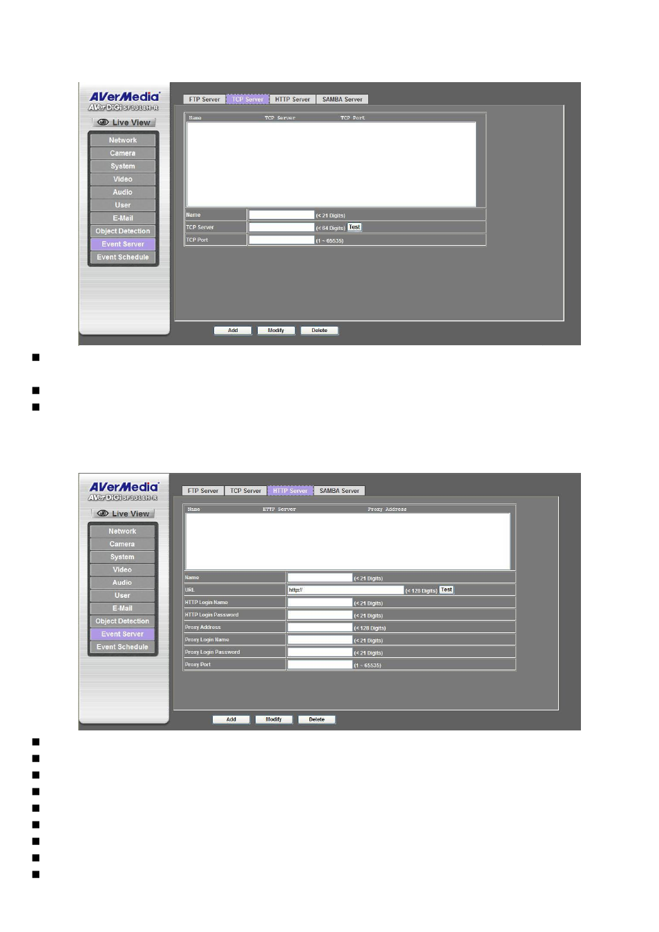 Tcp server http server, Tcp server | AVer SF1311H-R User Manual | Page 49 / 77