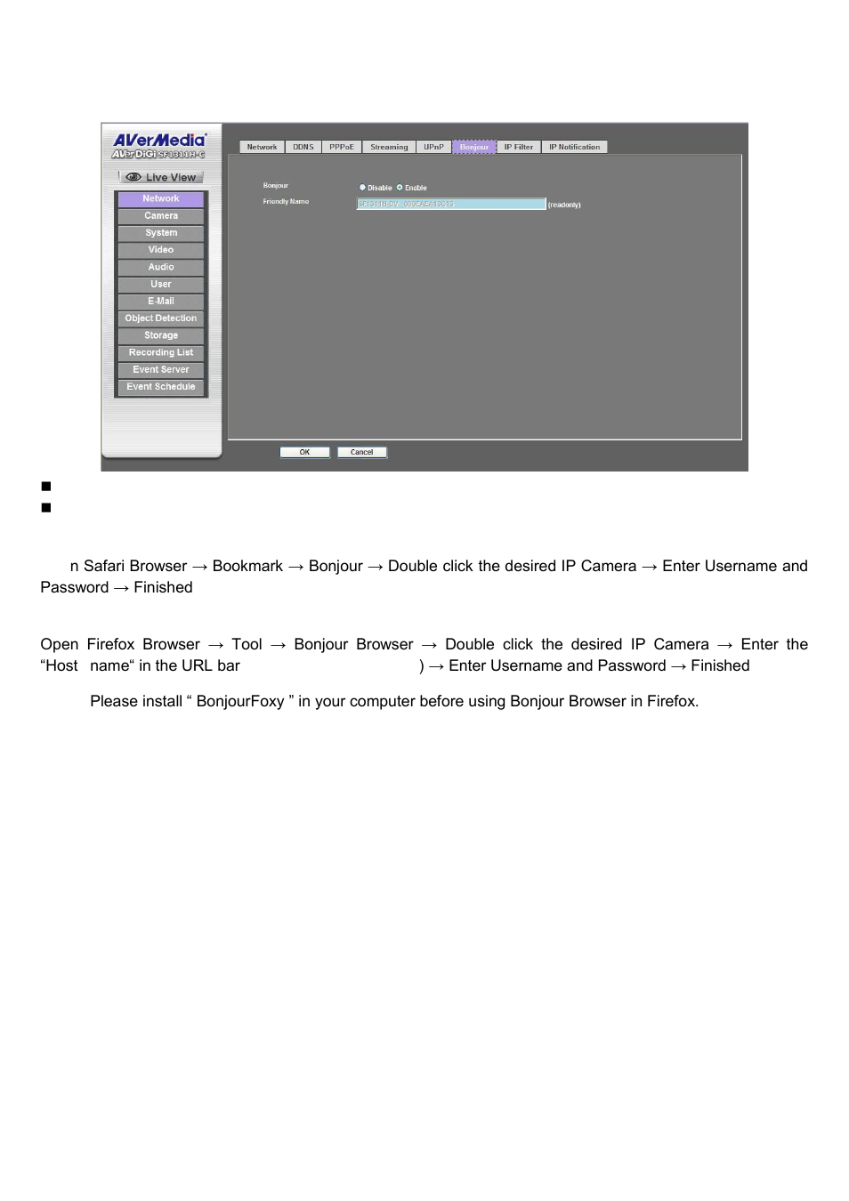 Bonjour setting | AVer SF1311H-C User Manual | Page 33 / 77