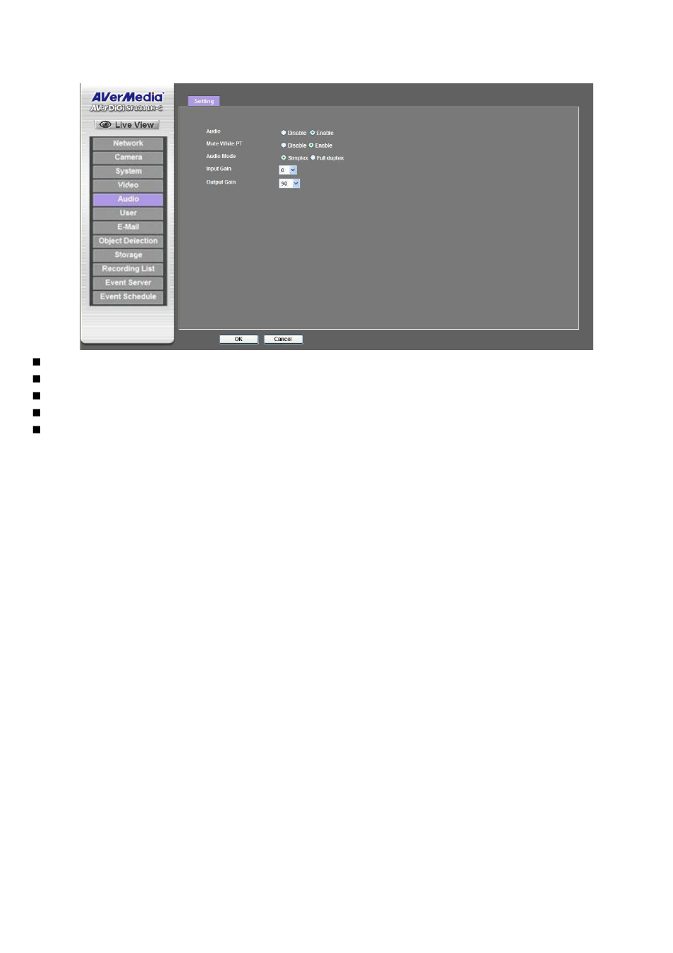 Audio: audio parameters | AVer SF1311H-C User Manual | Page 43 / 77