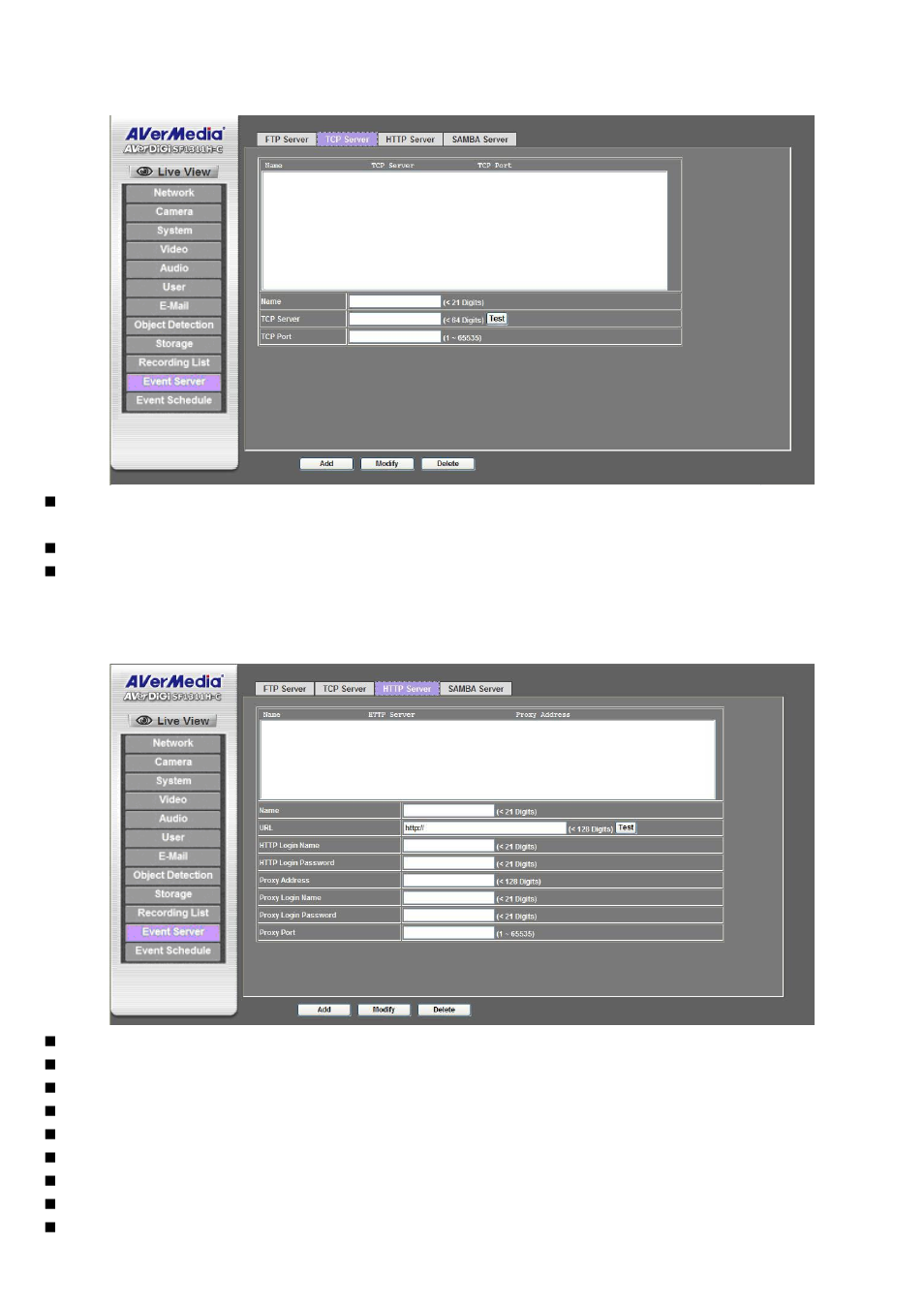 Tcp server http server, Tcp server | AVer SF1311H-C User Manual | Page 50 / 77