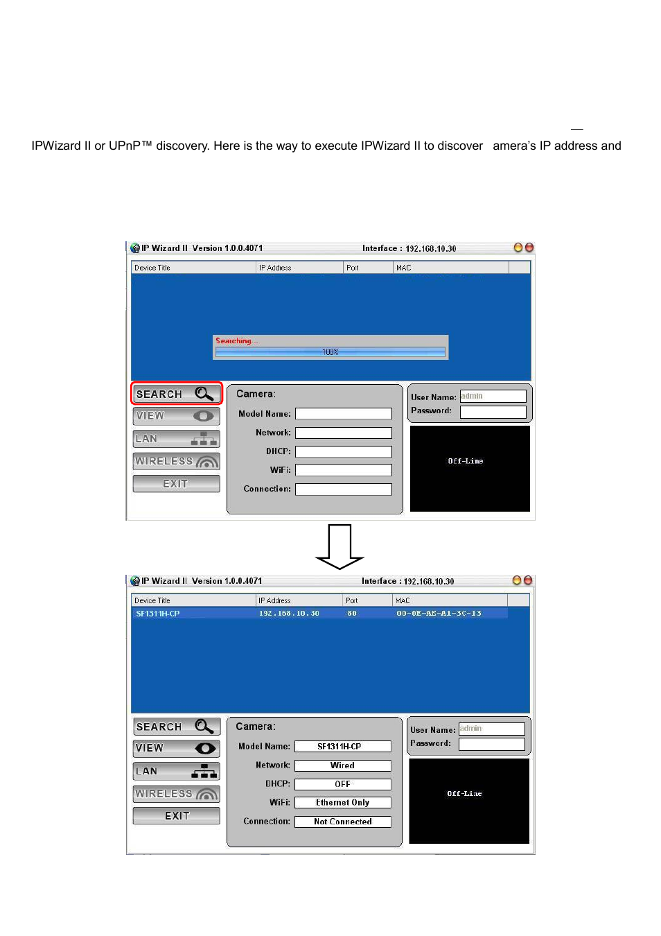 Preparation search and set up by ipwizard ii, Search, Preparation | Search and set up by ipwizard ii | AVer SF1311H-CP User Manual | Page 12 / 80