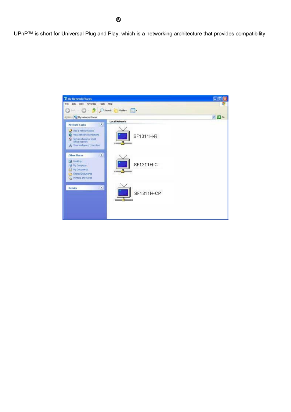 Using upnp of windows, Xp or vista | AVer SF1311H-CP User Manual | Page 18 / 80