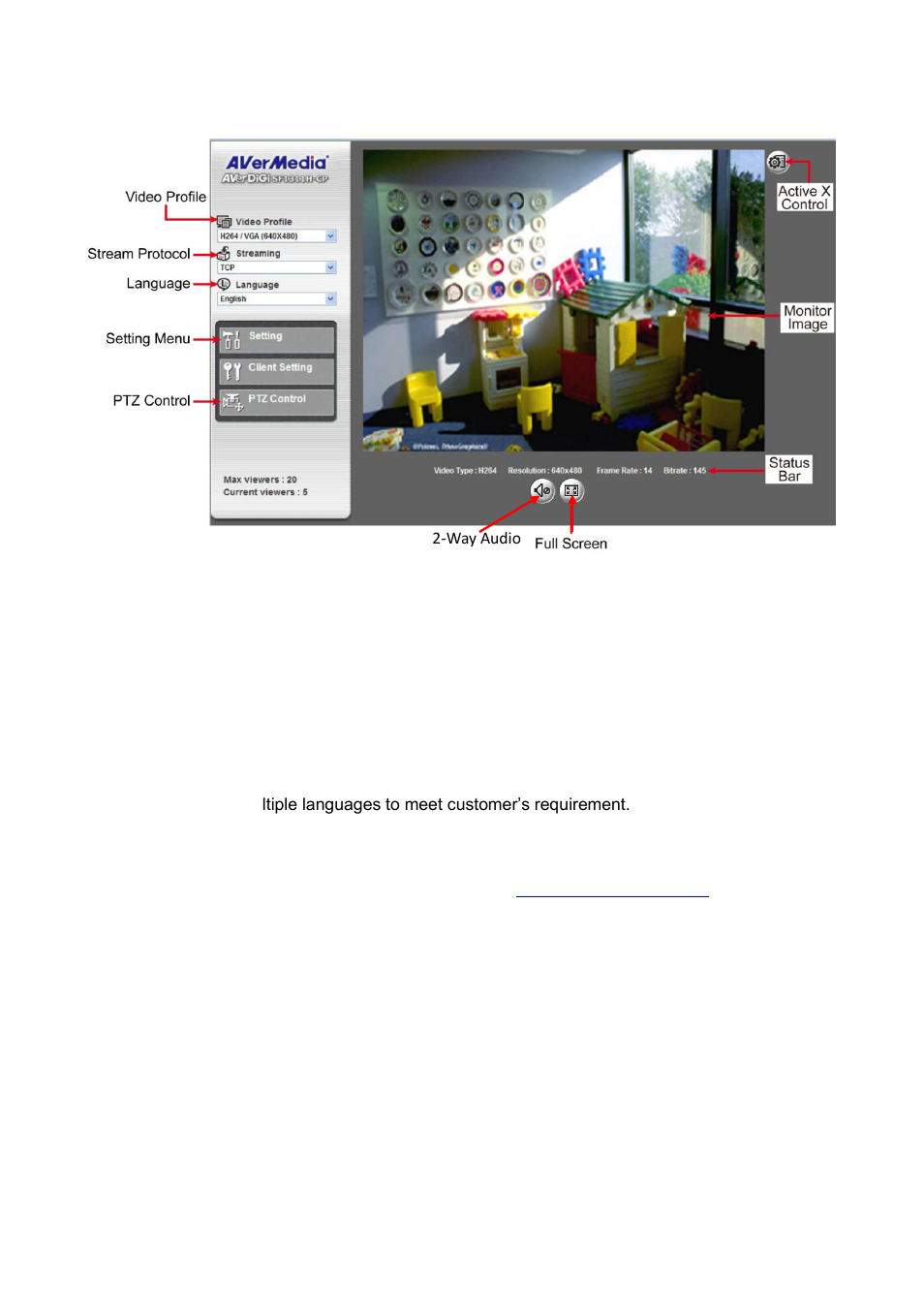 Operating the network camera, Video profile streaming protocol language setting, Video profile | Streaming protocol, Language, Setting | AVer SF1311H-CP User Manual | Page 22 / 80