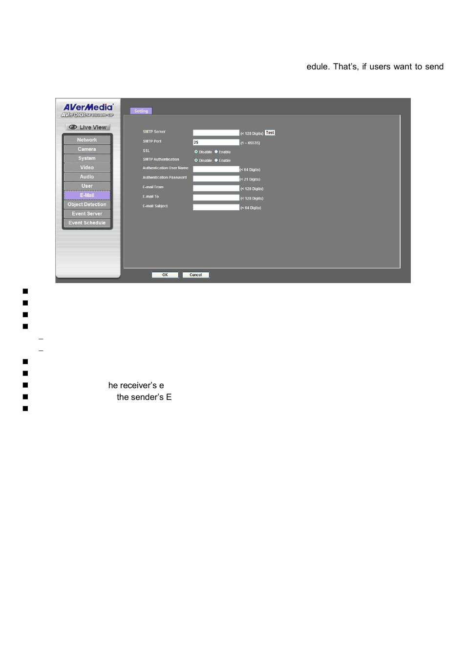 E-mail: setup e-mail configuration | AVer SF1311H-CP User Manual | Page 49 / 80