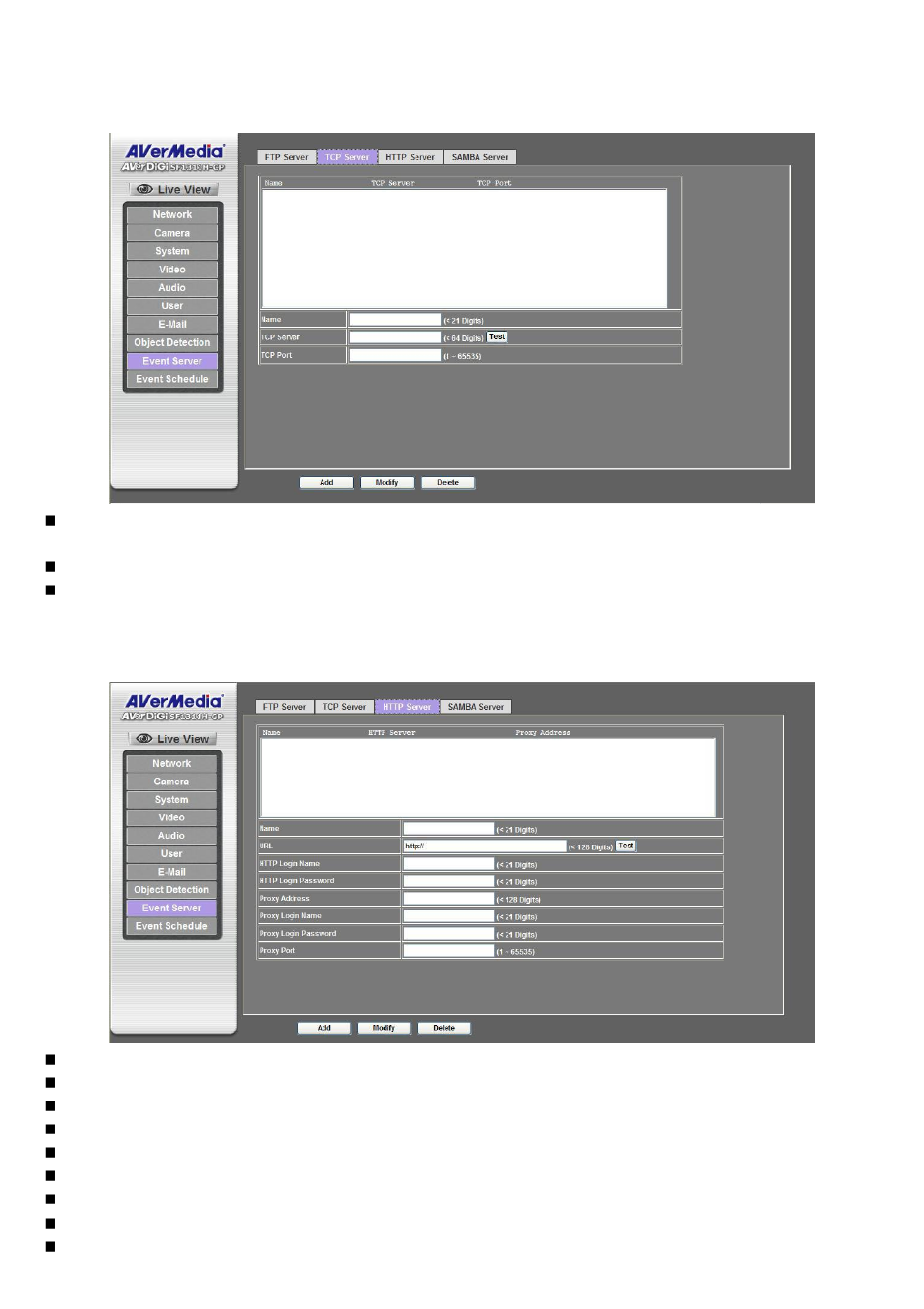 Tcp server http server, Tcp server | AVer SF1311H-CP User Manual | Page 53 / 80