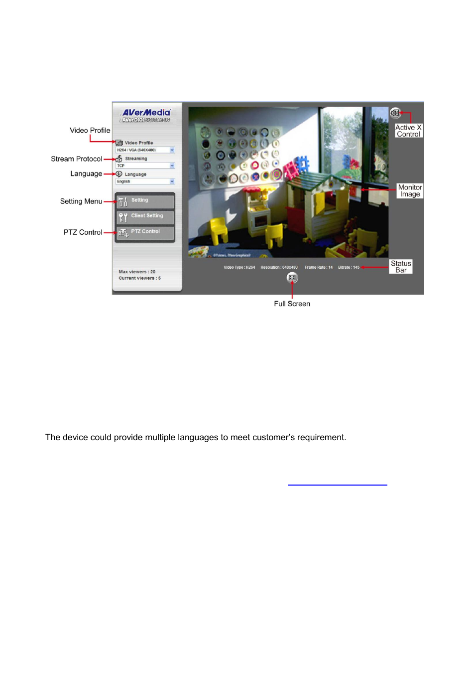 Operating the ip camera, Video profile streaming protocol language setting, Video profile | Streaming protocol, Language, Setting | AVer SF1311H-DV User Manual | Page 17 / 76