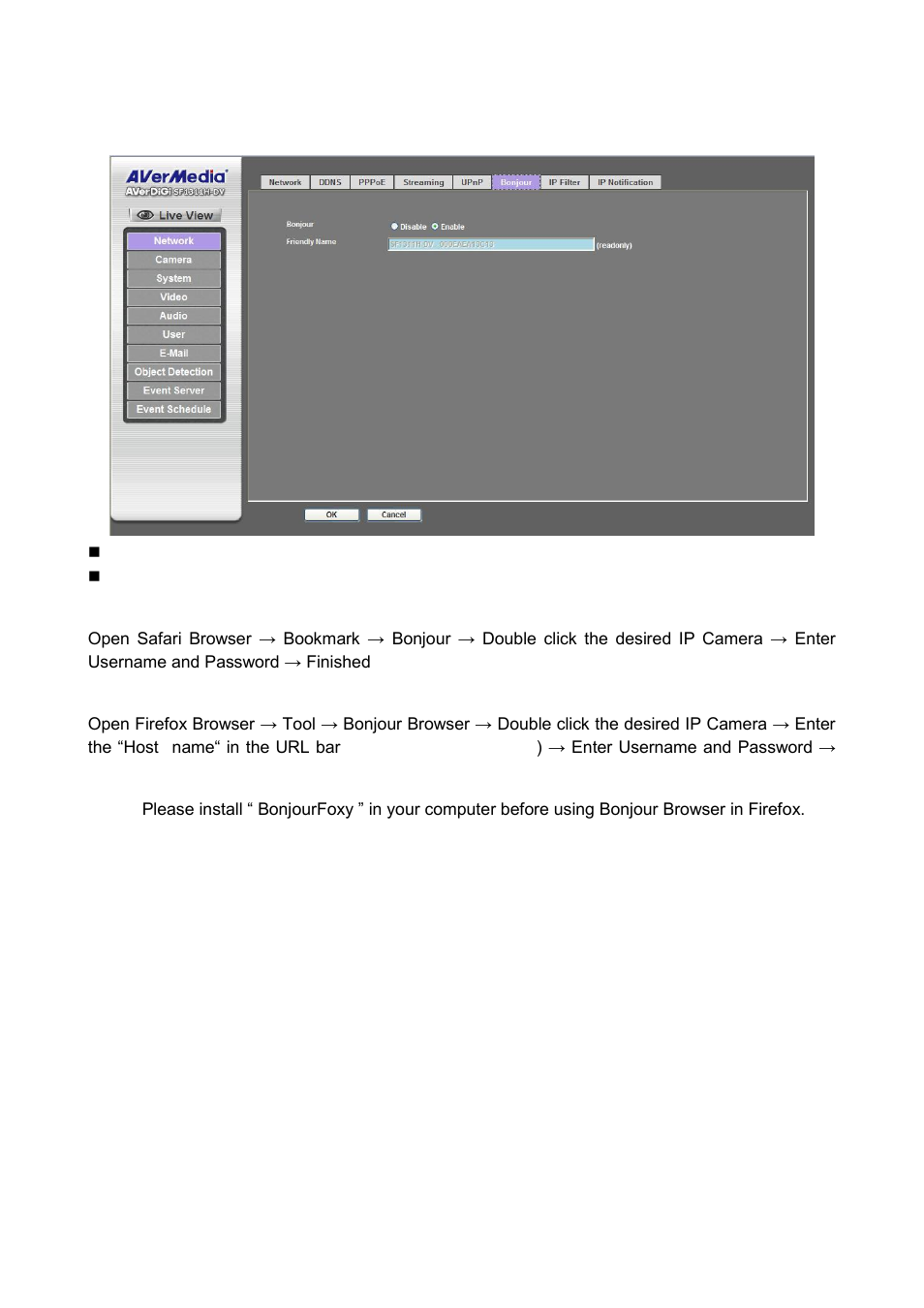 Bonjour setting | AVer SF1311H-DV User Manual | Page 30 / 76
