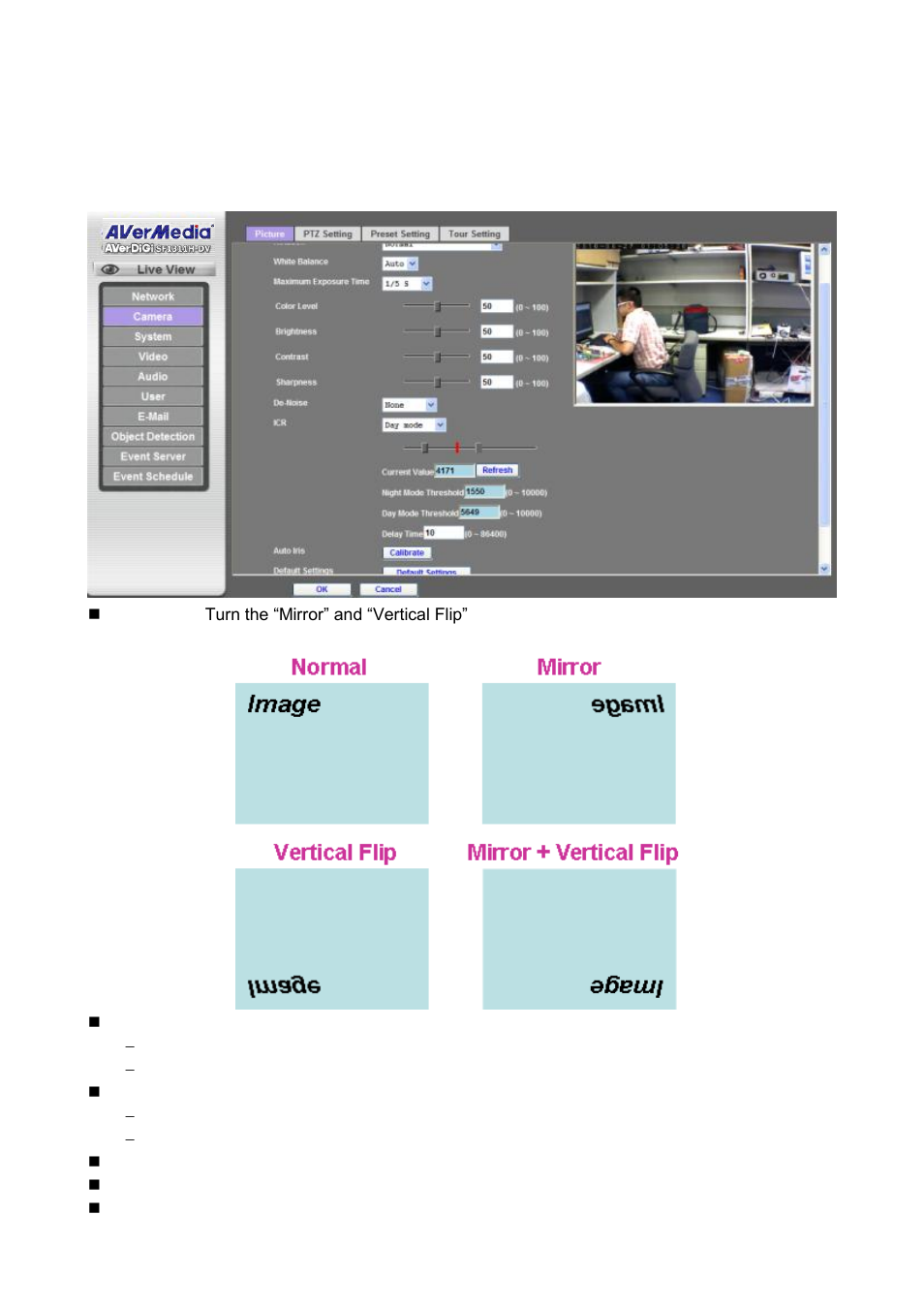 Camera: adjust camera parameters, Picture | AVer SF1311H-DV User Manual | Page 33 / 76