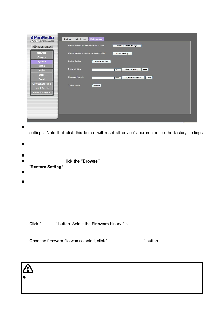 Maintenance, Warning | AVer SF1311H-DV User Manual | Page 38 / 76