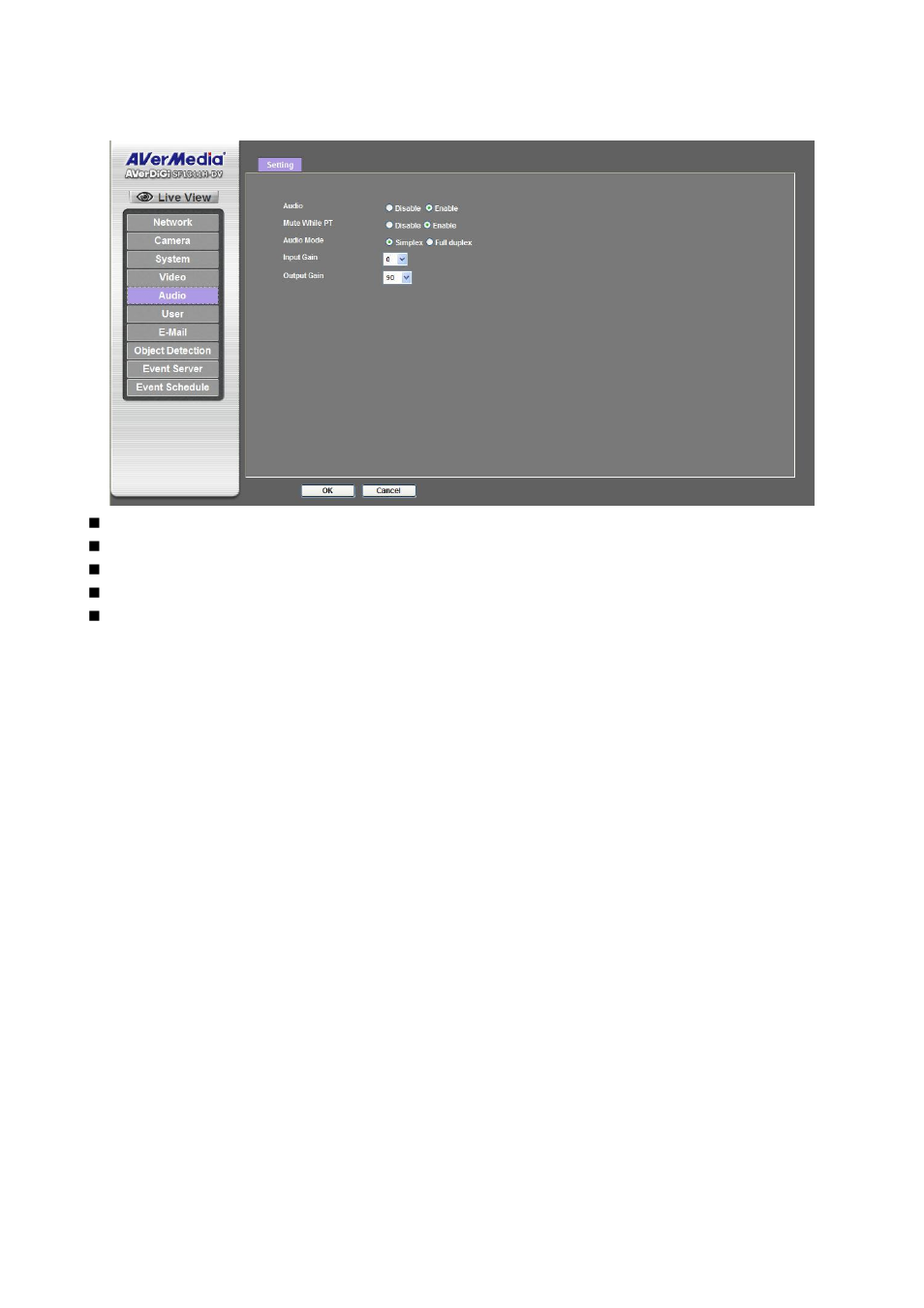 Audio: audio parameters | AVer SF1311H-DV User Manual | Page 42 / 76