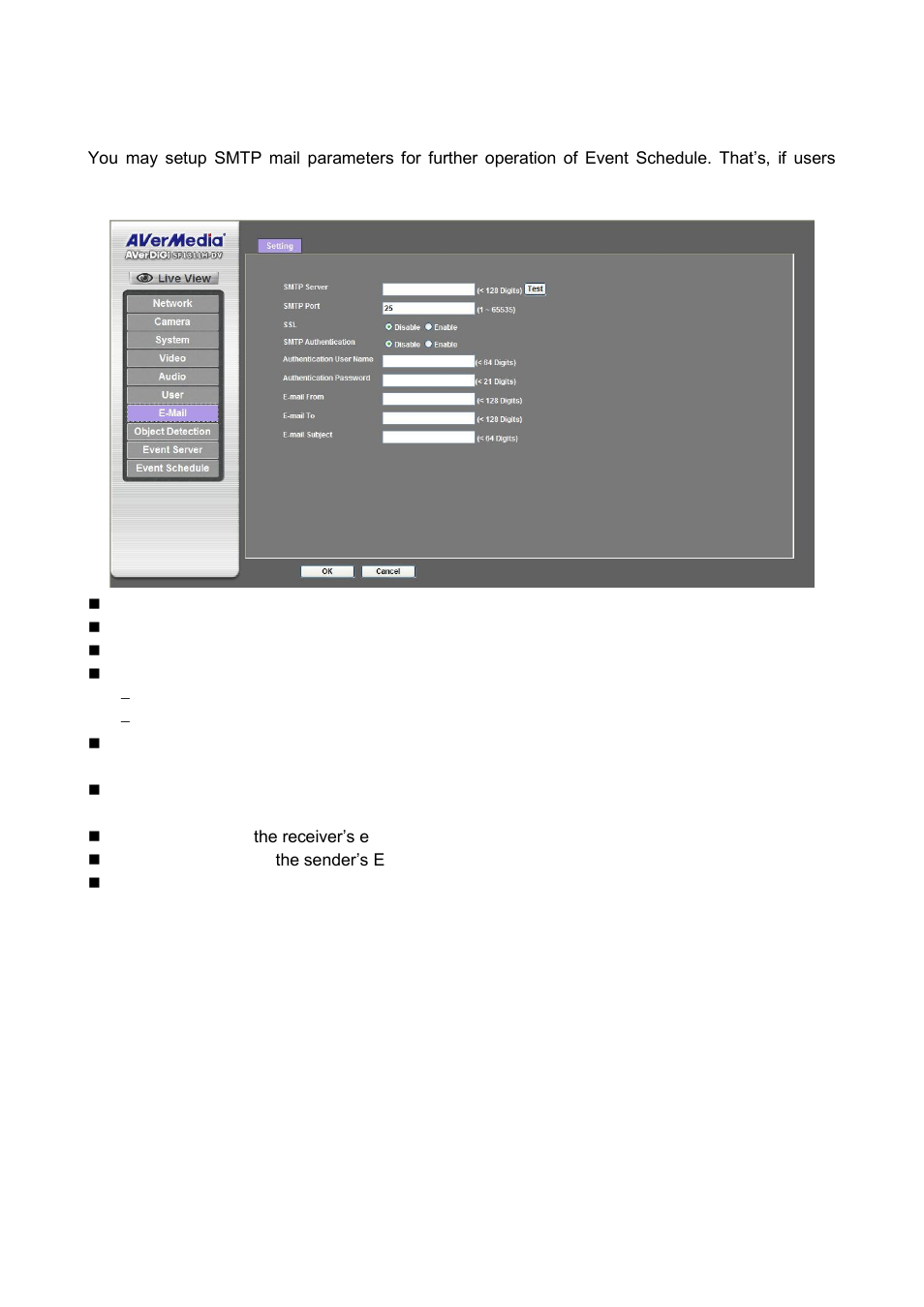 E-mail: setup e-mail configuration | AVer SF1311H-DV User Manual | Page 44 / 76