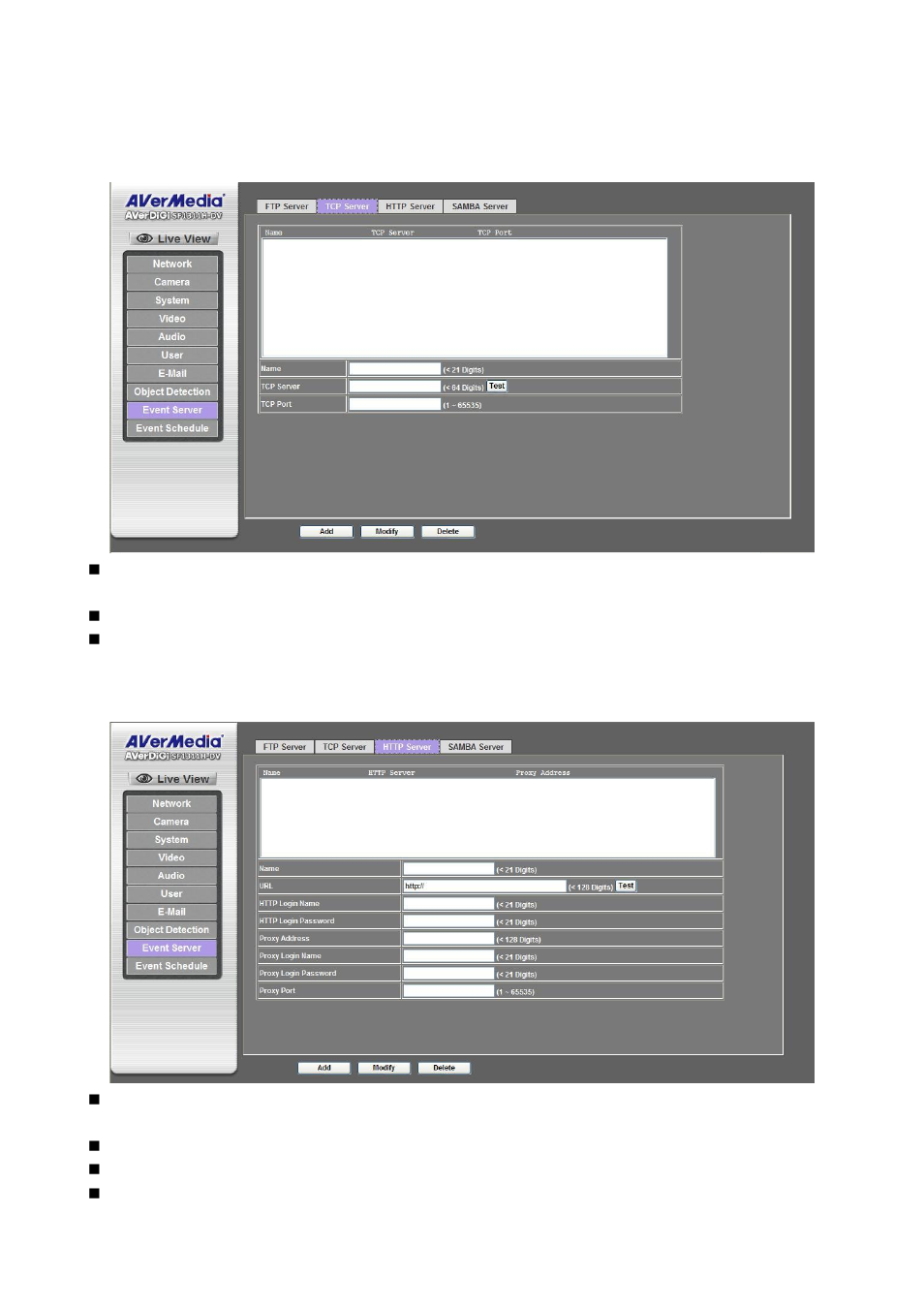 Tcp server http server, Tcp server | AVer SF1311H-DV User Manual | Page 48 / 76