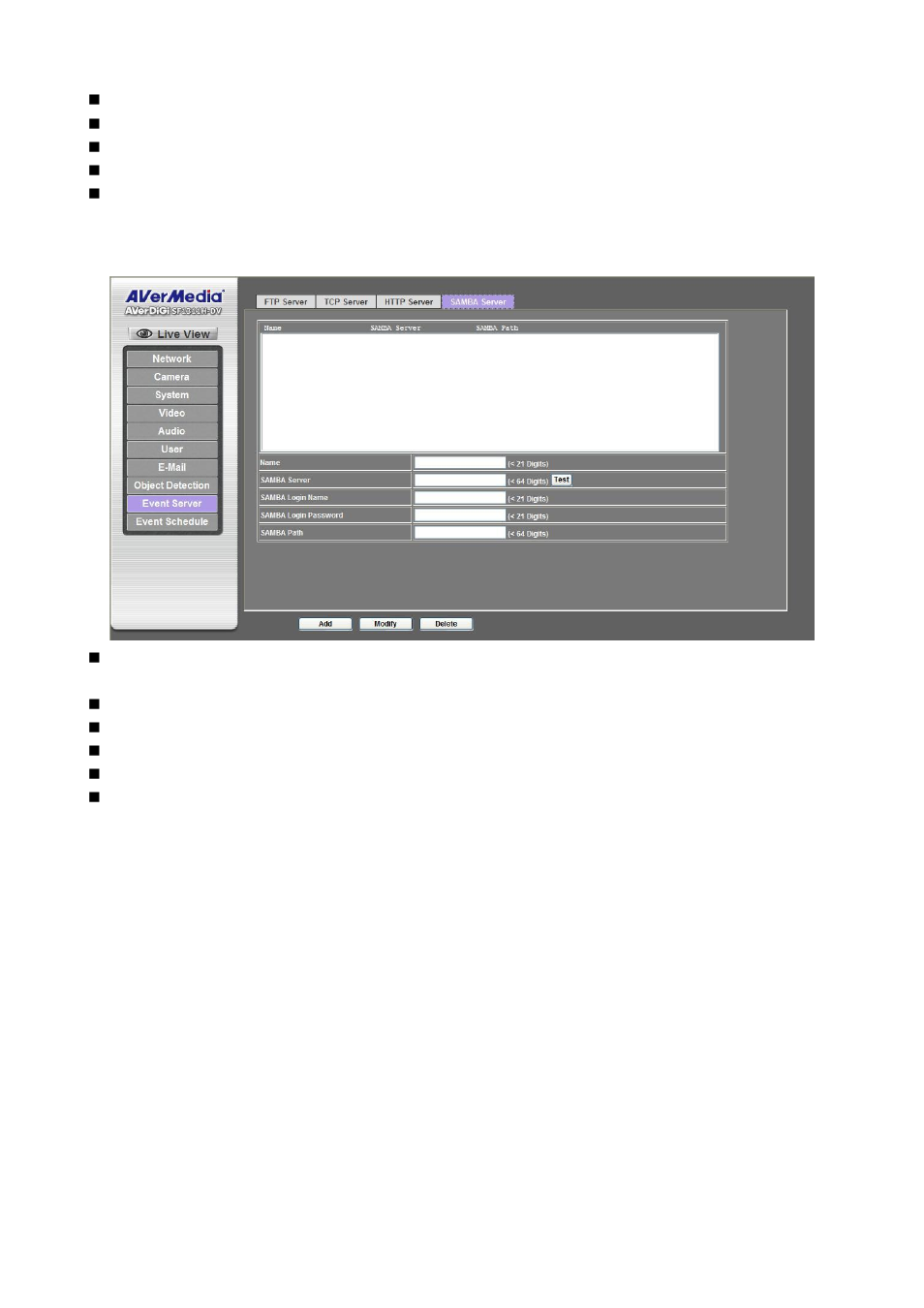 Samba server | AVer SF1311H-DV User Manual | Page 49 / 76