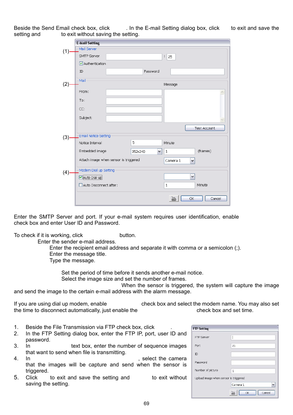 4 to setup send e-mail setting, 5 to setup ftp setting | AVer XR8032_RACK User Manual | Page 75 / 157