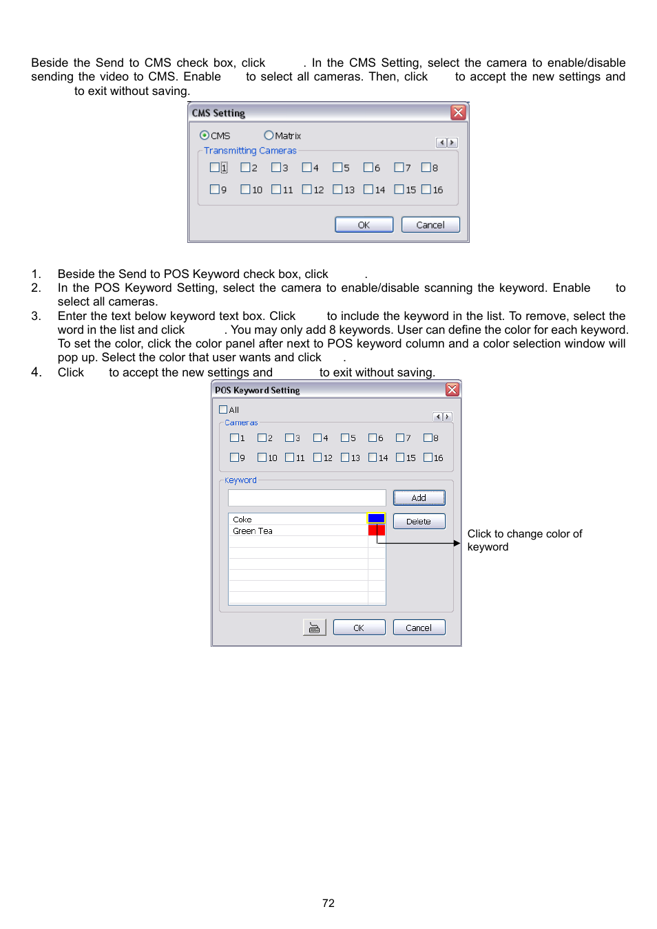 10 to setup cms setting, 11 to setup pos keyword setting | AVer XR8032_RACK User Manual | Page 78 / 157