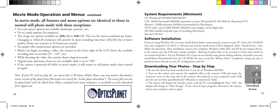Movie mode-operation and menus | Bushnell 11-0013Y User Manual | Page 10 / 12