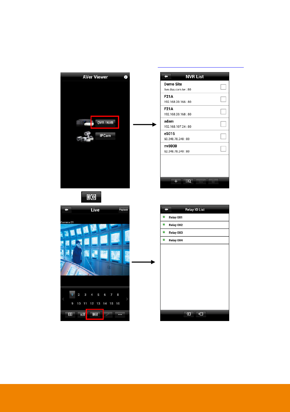 View the sensor and rely status of dvr/nvr server | AVer AndroidViewer User Manual | Page 26 / 28