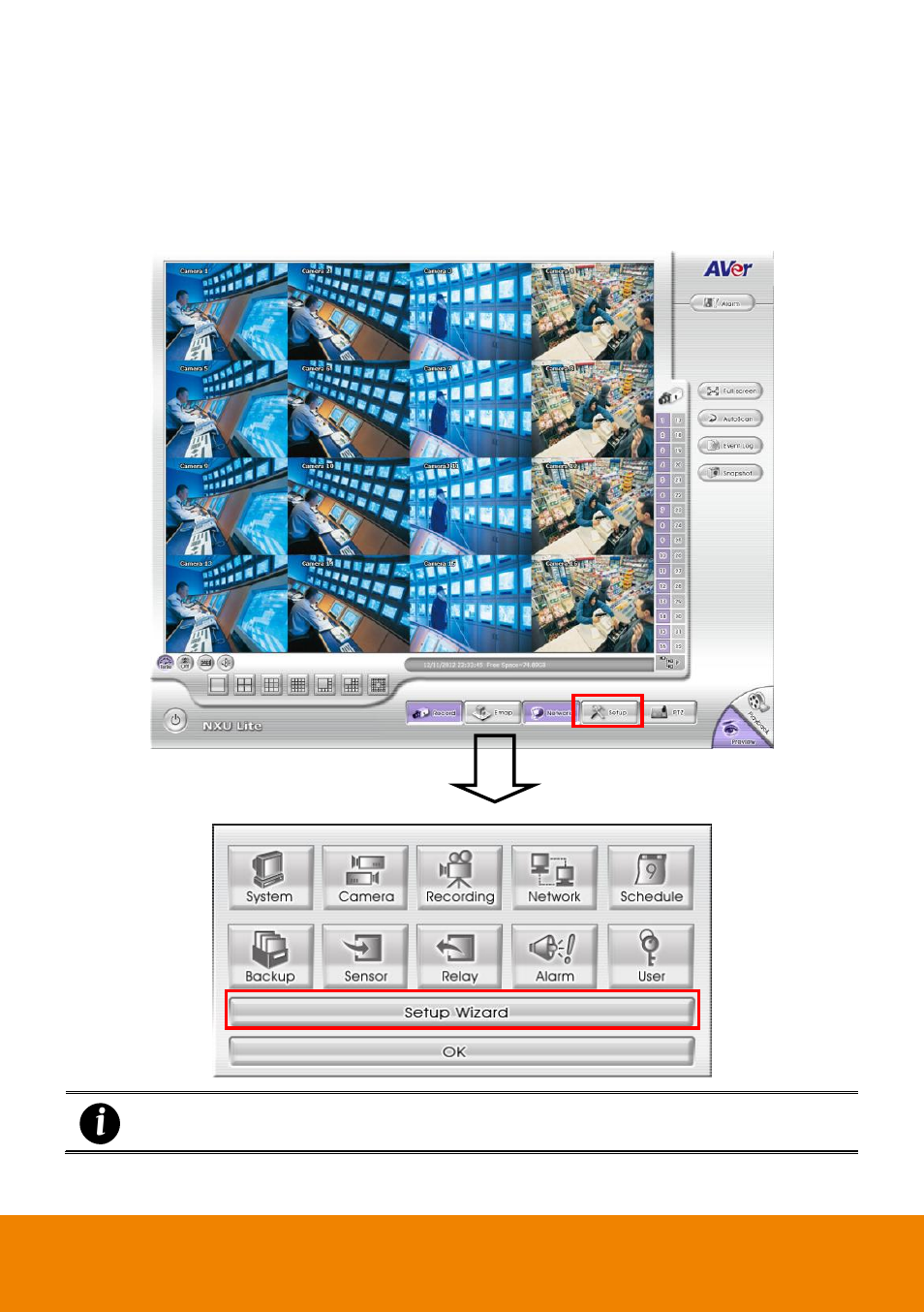 Chapter 2, Using the nvr software, Ystem | Etup, Izard, Chapter 2 using the nvr software | AVer NXU Lite User Manual | Page 20 / 187