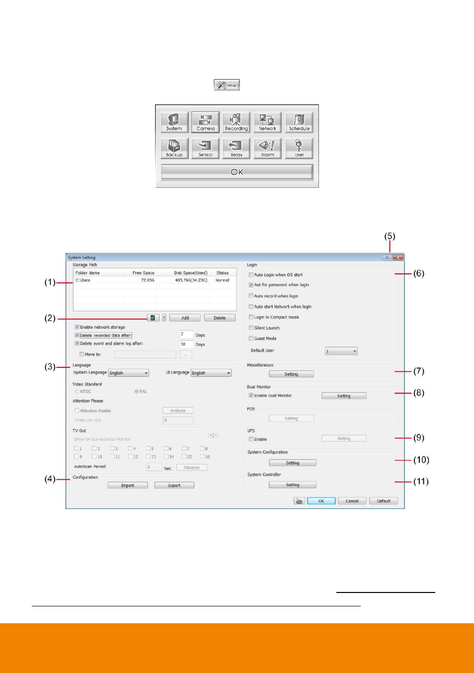 Chapter 3, Customizing the nvr system, Ystem | Etting, 1 system, Setting), Chapter 3 customizing the nvr system | AVer NXU Lite User Manual | Page 64 / 187