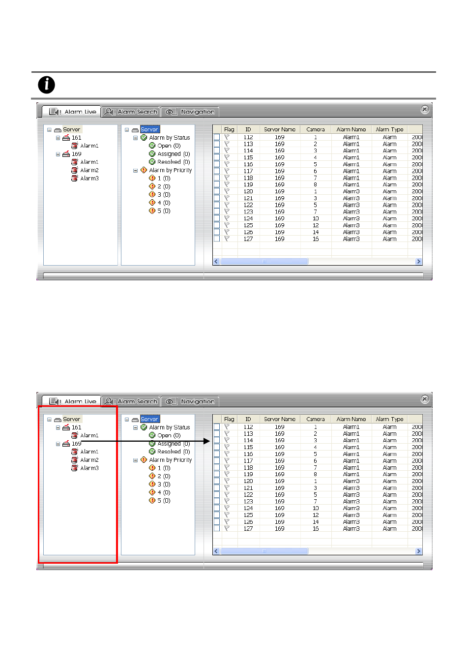 Using the alarm center, 1 to manage live alarm event, Chapter 3.5 | AVer CMS User Manual | Page 63 / 179