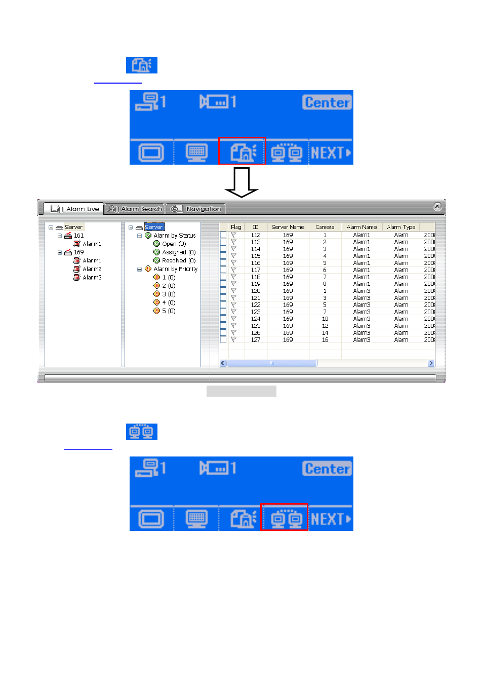 Call out the alarm center, Call out the mini center | AVer CMS User Manual | Page 99 / 179