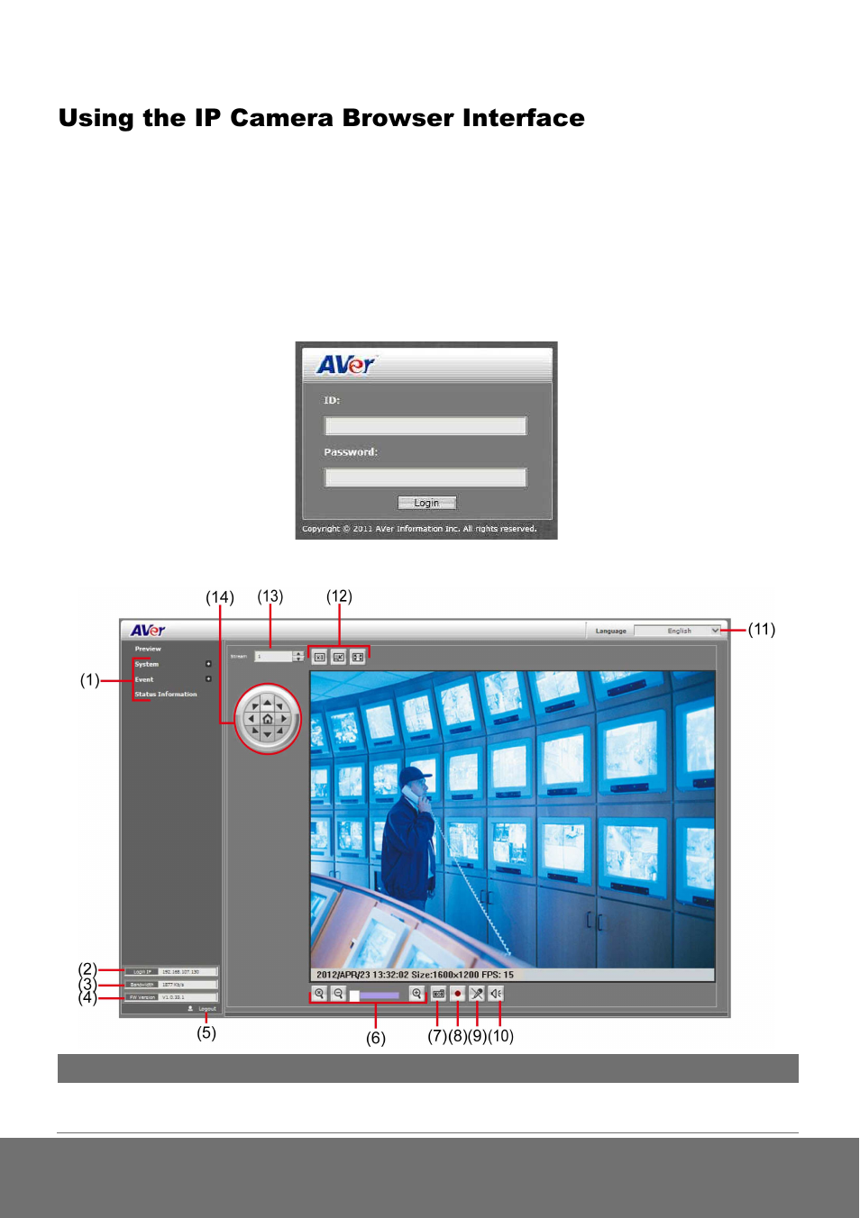 Using the ip camera browser interface | AVer SF2012H user manual User Manual | Page 22 / 63