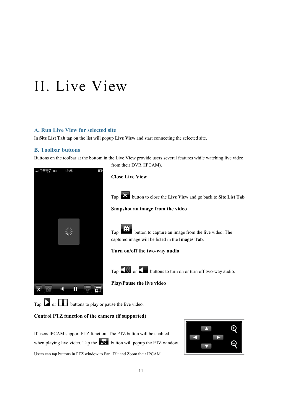 Ii. live view | AVer SF2012H_Series IPhone APP user manual User Manual | Page 11 / 16