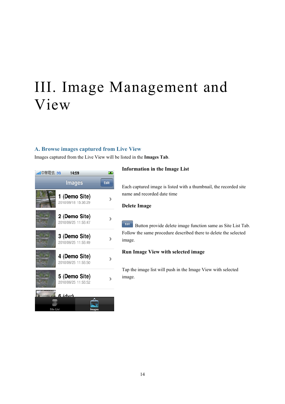 Iii. image management and view | AVer SF2012H_Series IPhone APP user manual User Manual | Page 14 / 16