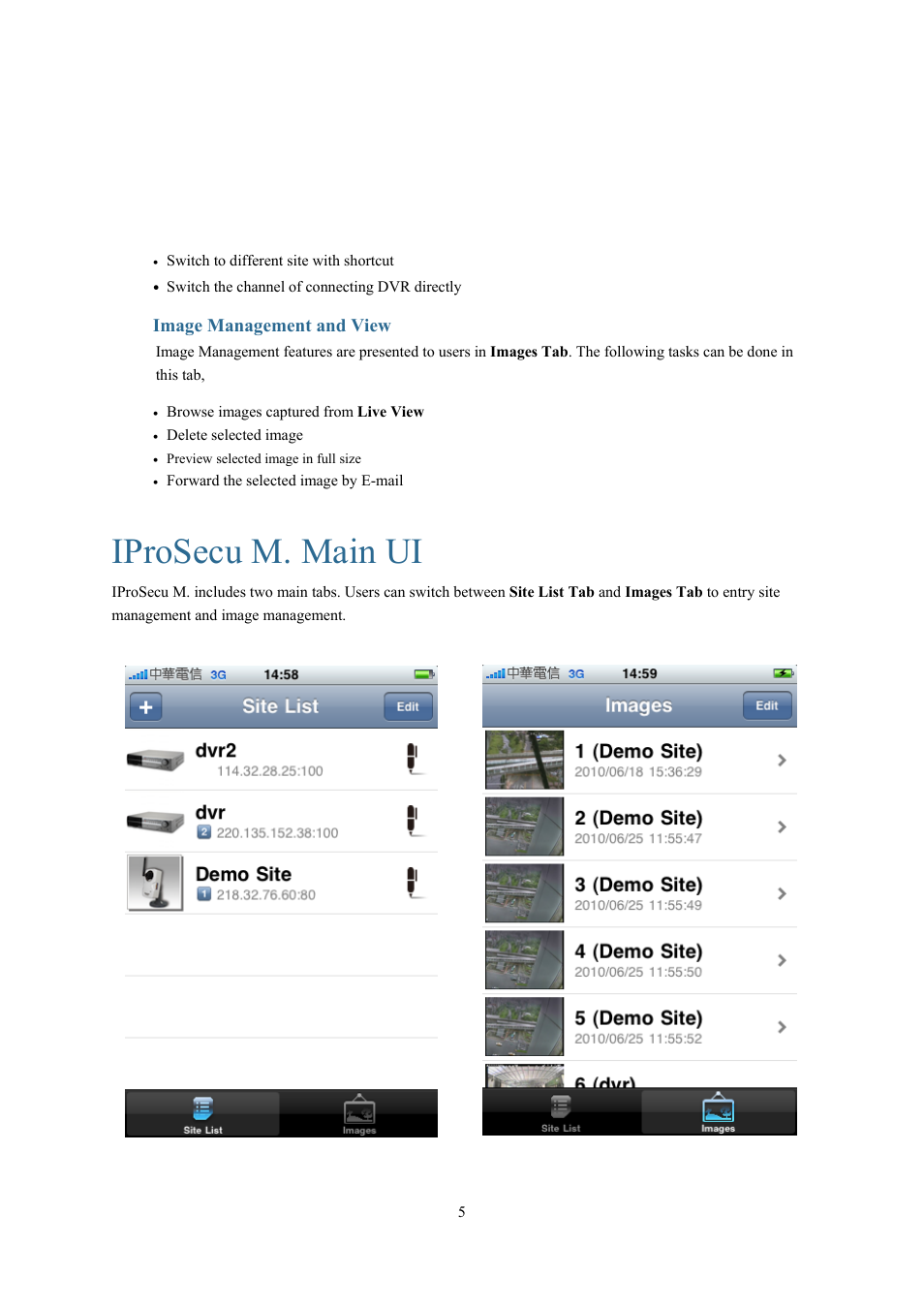 Iprosecu m. main ui | AVer SF2012H_Series IPhone APP user manual User Manual | Page 5 / 16