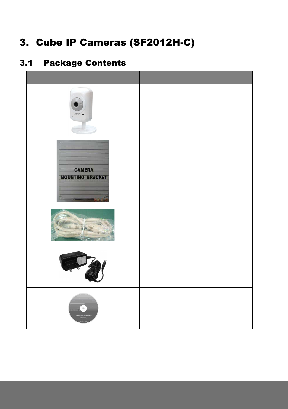 Cube ip cameras (sf2012h-c), 1 package contents | AVer SF2012H series quick guide User Manual | Page 12 / 33