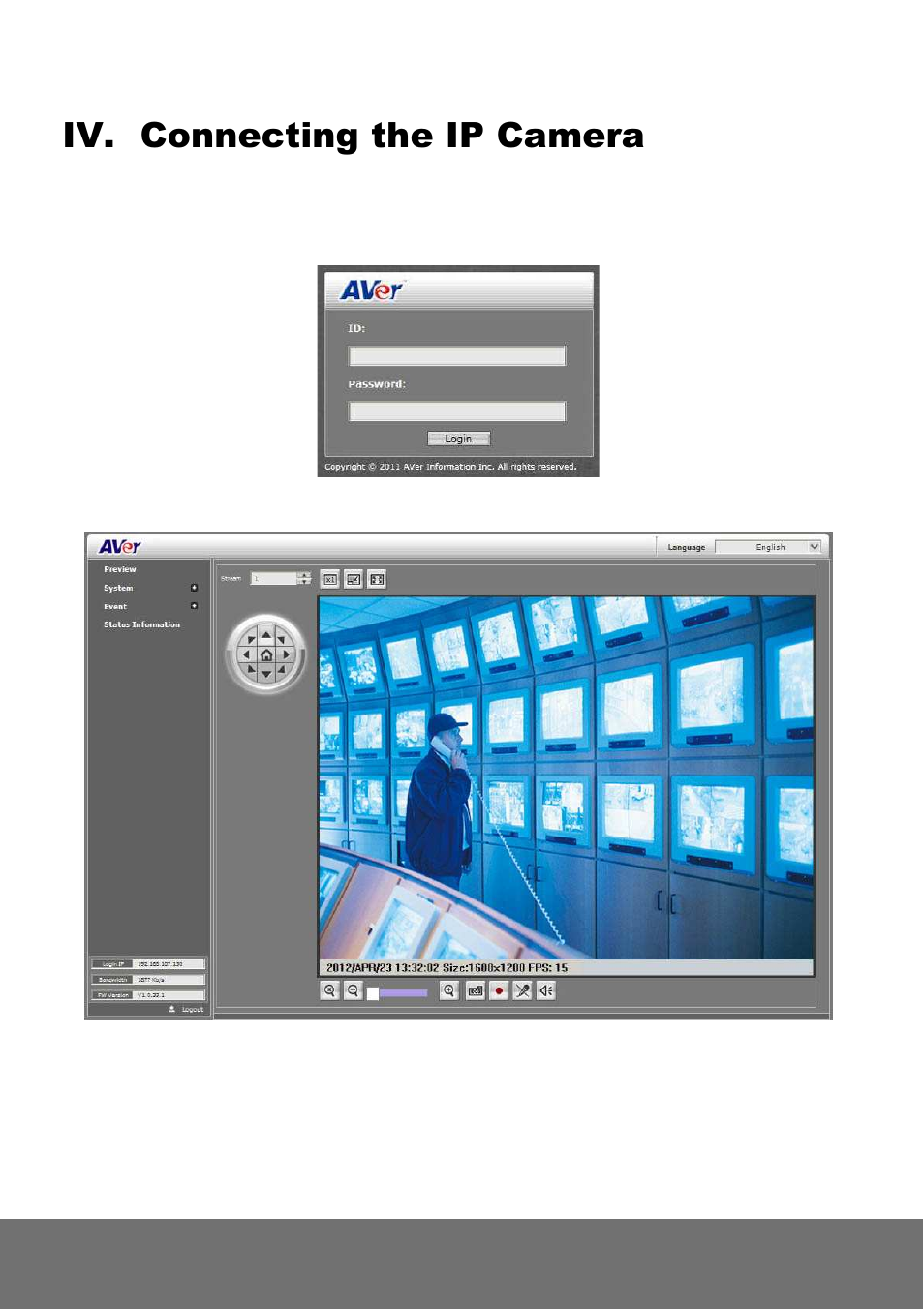Iv. connecting the ip camera | AVer SF2012H series quick guide User Manual | Page 30 / 33