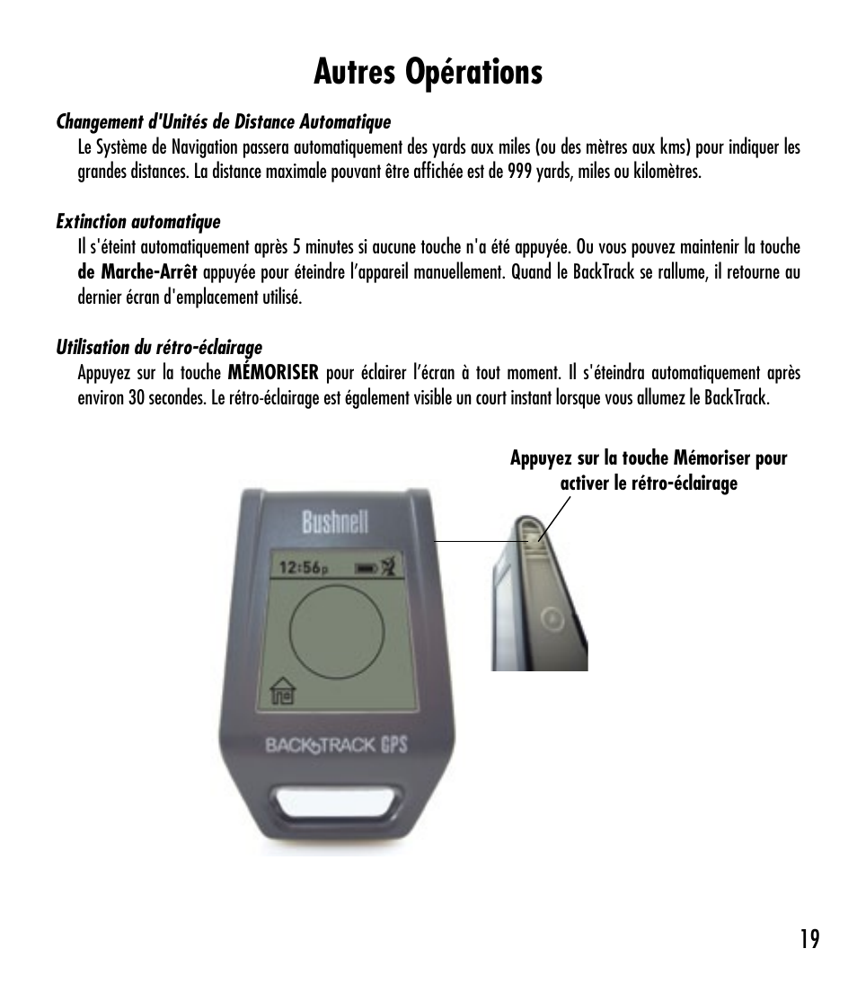 Autres opérations | Bushnell BACKTRACK 360210 User Manual | Page 19 / 64