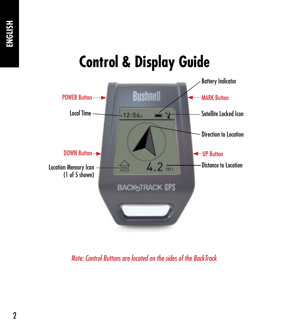 Control & display guide | Bushnell BACKTRACK 360210 User Manual | Page 2 / 64
