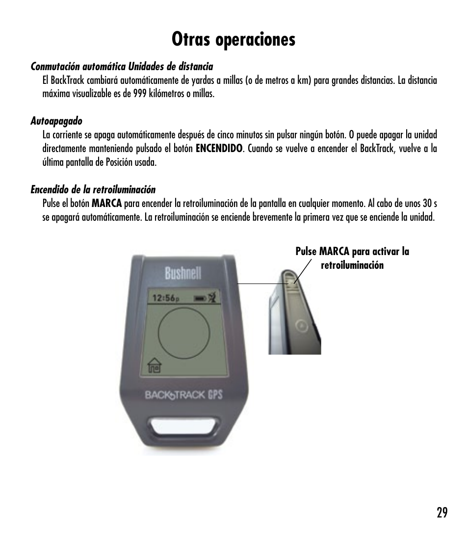 Otras operaciones | Bushnell BACKTRACK 360210 User Manual | Page 29 / 64