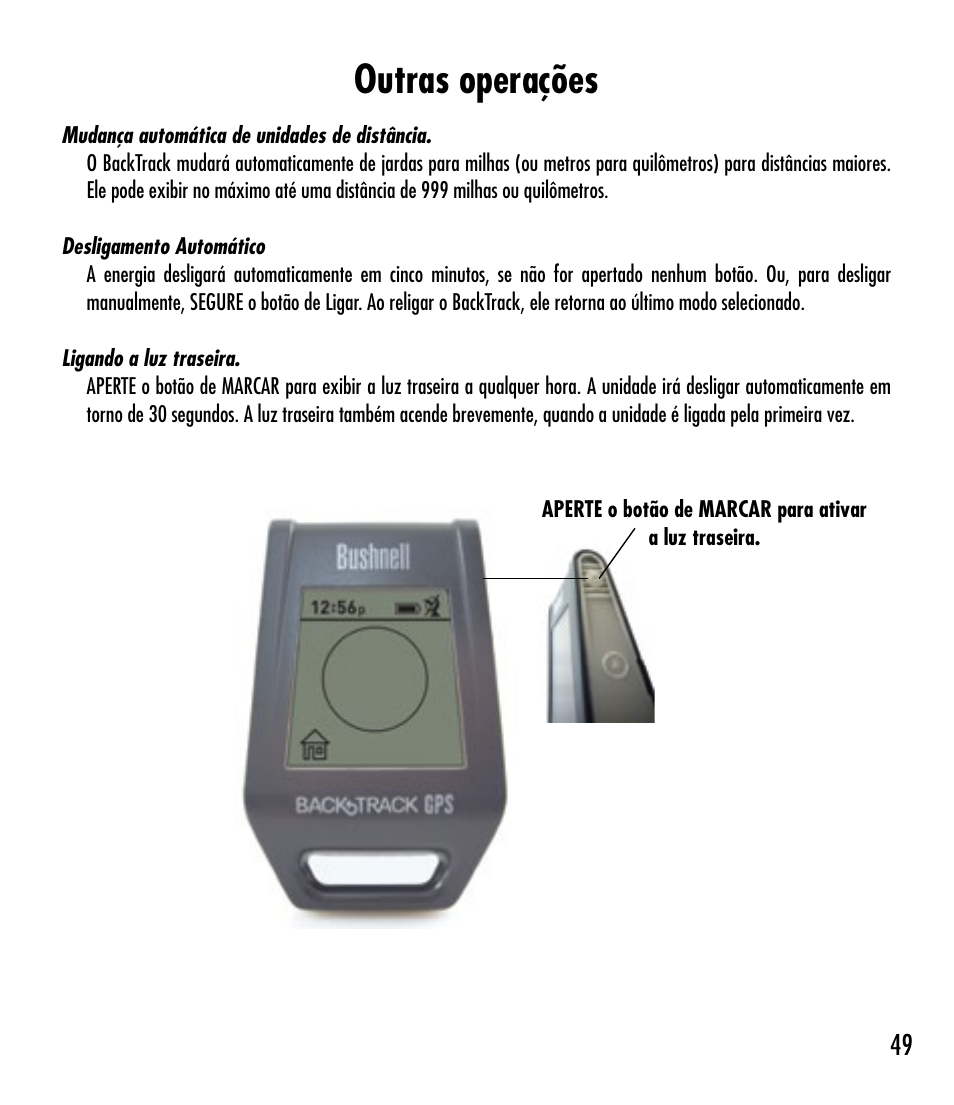 Outras operações | Bushnell BACKTRACK 360210 User Manual | Page 49 / 64